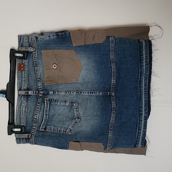 Vtg Allen B denim cargo mini skirt, patched, distressed, women's 28 - Picture 6 of 9